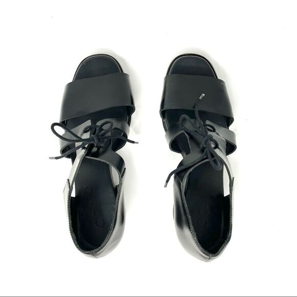 Cos Black Leather Chunky Heel Lace Up Sandals Size 40 - Picture 6 of 11